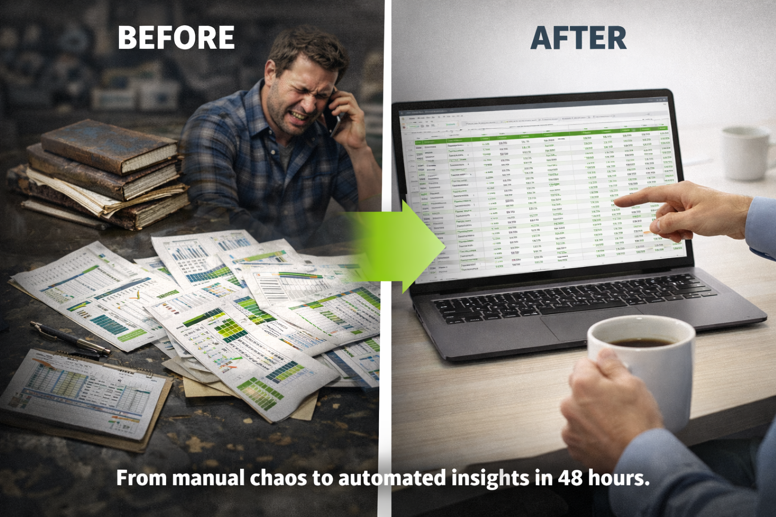 BND Controls architecture: Industrial controllers connect to collector PC, data flows to secure cloud database, accessed via browser dashboard from anywhere